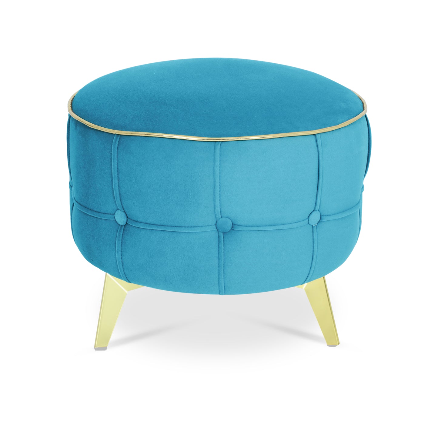 Adorn India Macolm Round 1 Seater Ottoman Pouffe Tufted Pattern with Velvet Suede Fabric (Aqua Blue)