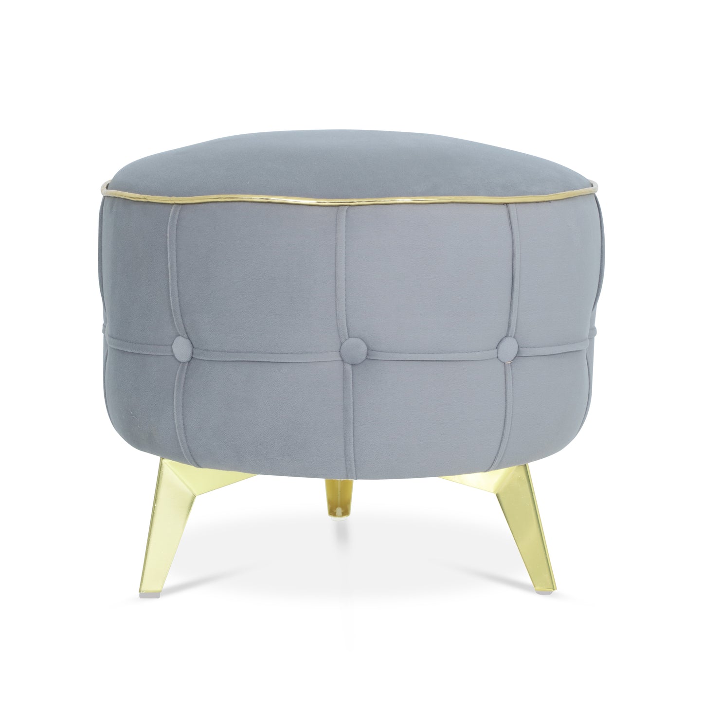 Adorn India Macolm Round 1 Seater Ottoman Pouffe Tufted Pattern with Velvet Suede Fabric (Grey)