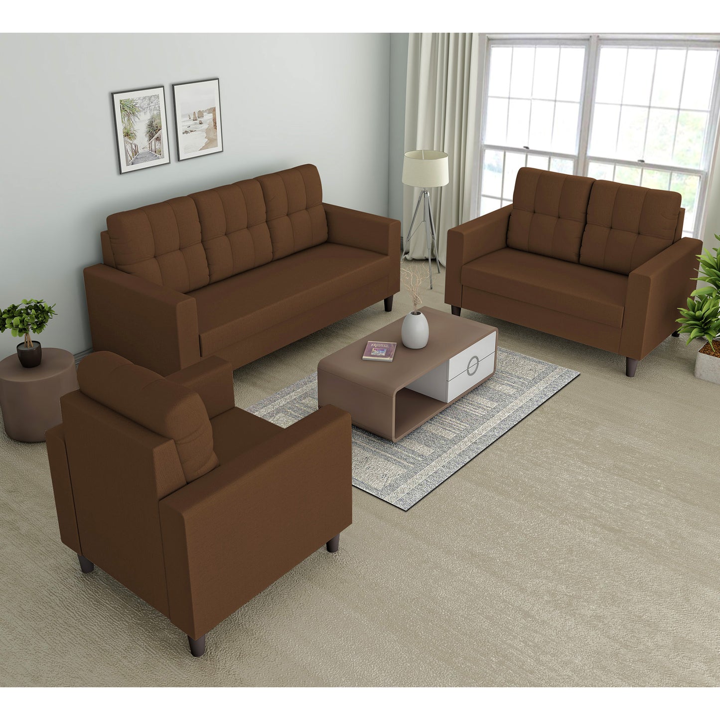 Adorn India Darcy 3+2+1 6 Seater Sofa Set  (3 Year Warranty)