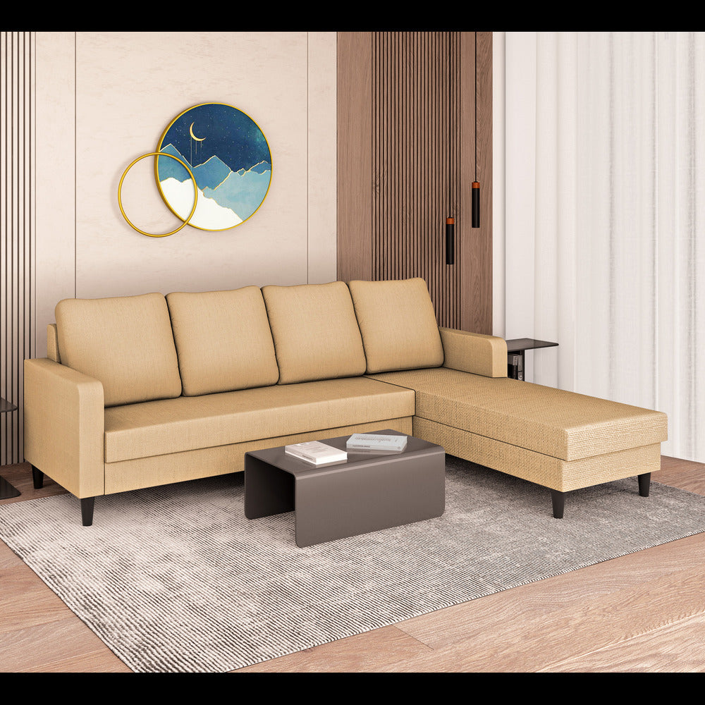 Adorn India Chandler Plain L Shape 6 Seater Sofa Set RHS (Beige) (3 Year Warranty)