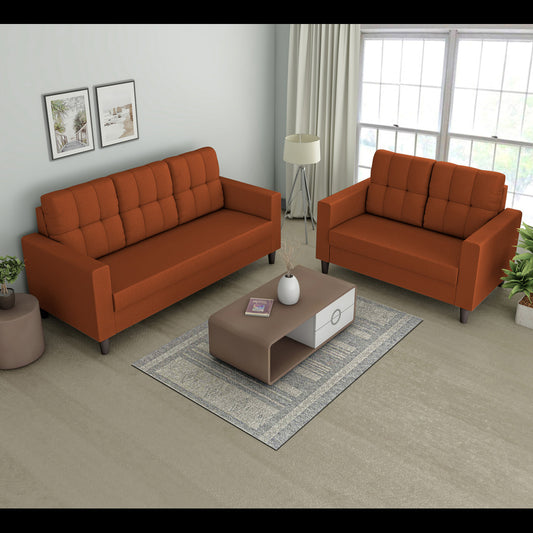 Adorn India Darcy 3+2 5 Seater Sofa Set (Rust)(3 Year Warranty)