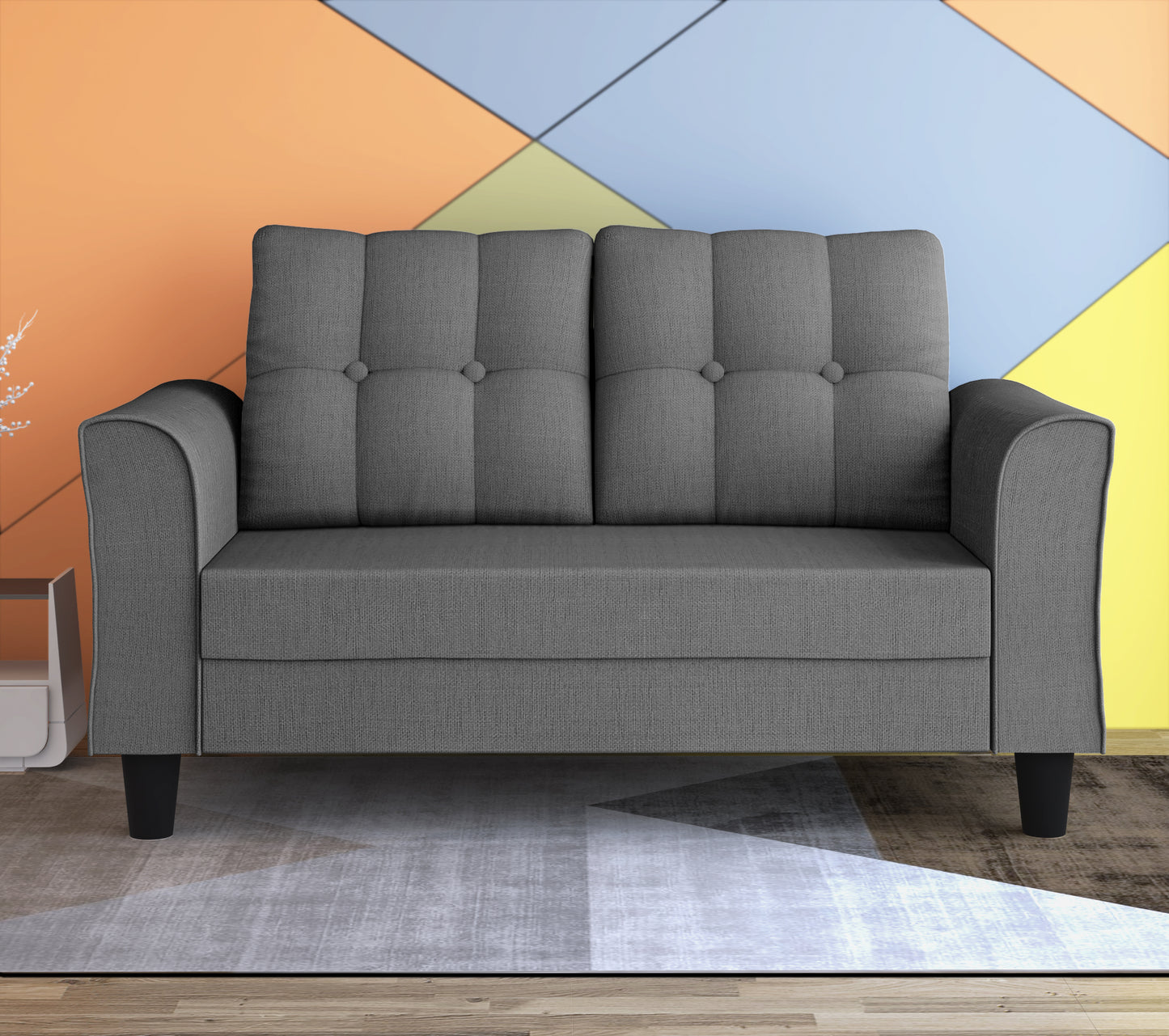 Adorn India Maddox Tufted 2 Seater Sofa (Grey) (3 Year Warranty)