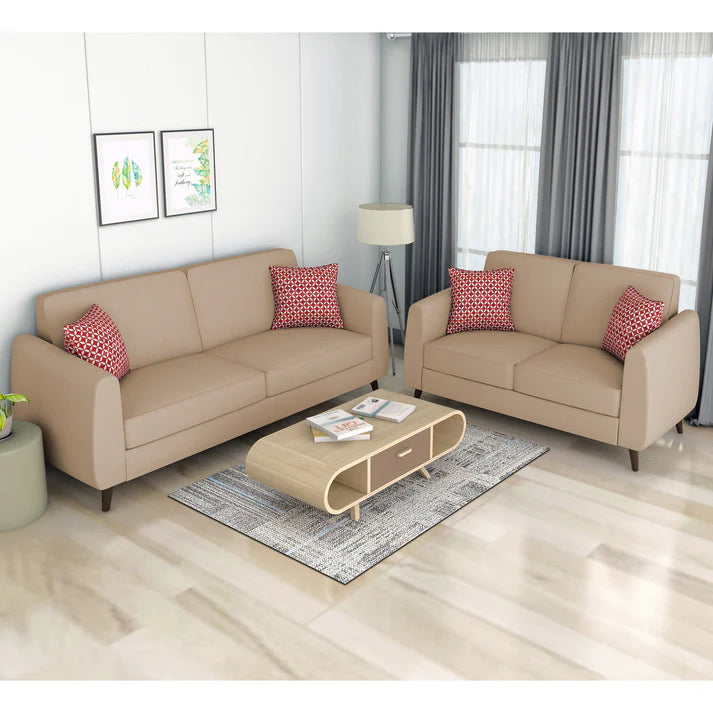 Adorn India Hallton Plain 2 Seater Sofa (Beige) (3 Year Warranty)