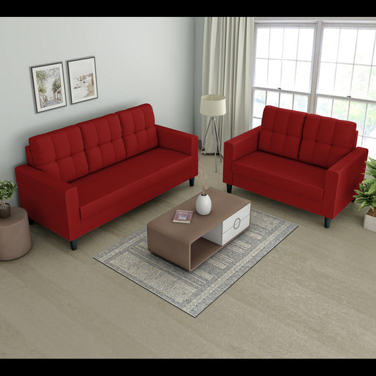 Adorn India Darcy 3+2 5 Seater Sofa Set (Red) (3 Year Warranty)