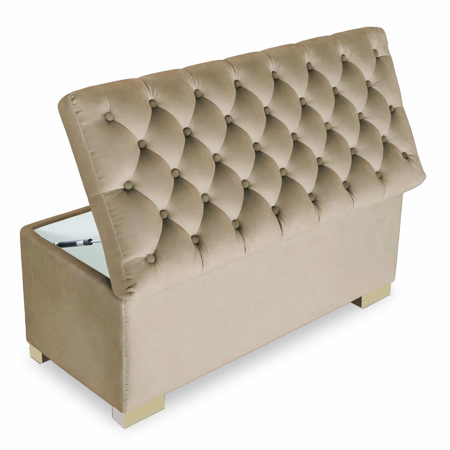 Adorn India Falcon Tufted 2 Seater Storage Ottoman Pouffe with Velvet Suede Fabric (Beige)