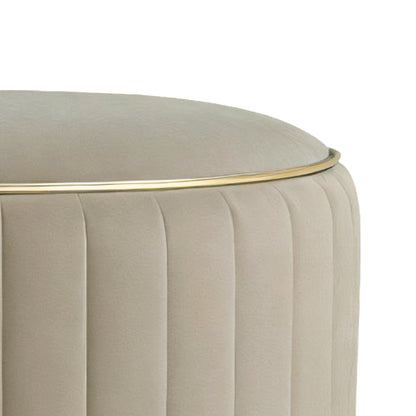 Adorn India Olivia Round 1 Seater Ottoman Pouffe Striped Pattern with Velvet Suede Fabric (Beige)