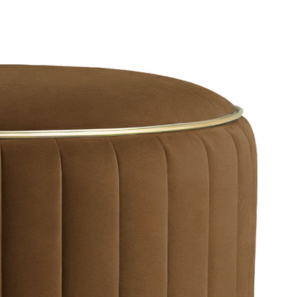 Adorn India Olivia Round 1 Seater Ottoman Pouffe Striped Pattern with Velvet Suede Fabric (Brown)