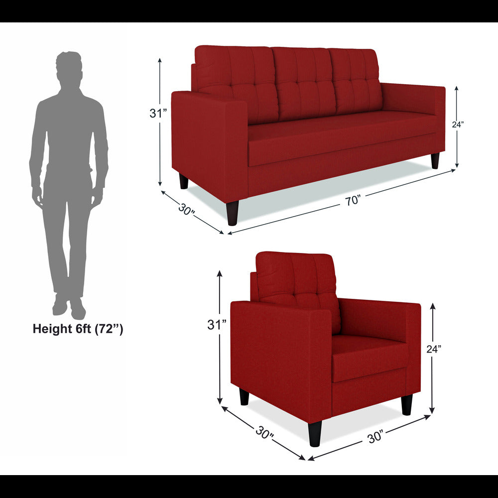 Adorn India Darcy 3+1+1 5 Seater Sofa Set (Red) (3 Year Warranty)