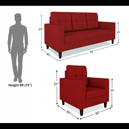 Adorn India Darcy 3+1+1 5 Seater Sofa Set (Red) (3 Year Warranty)