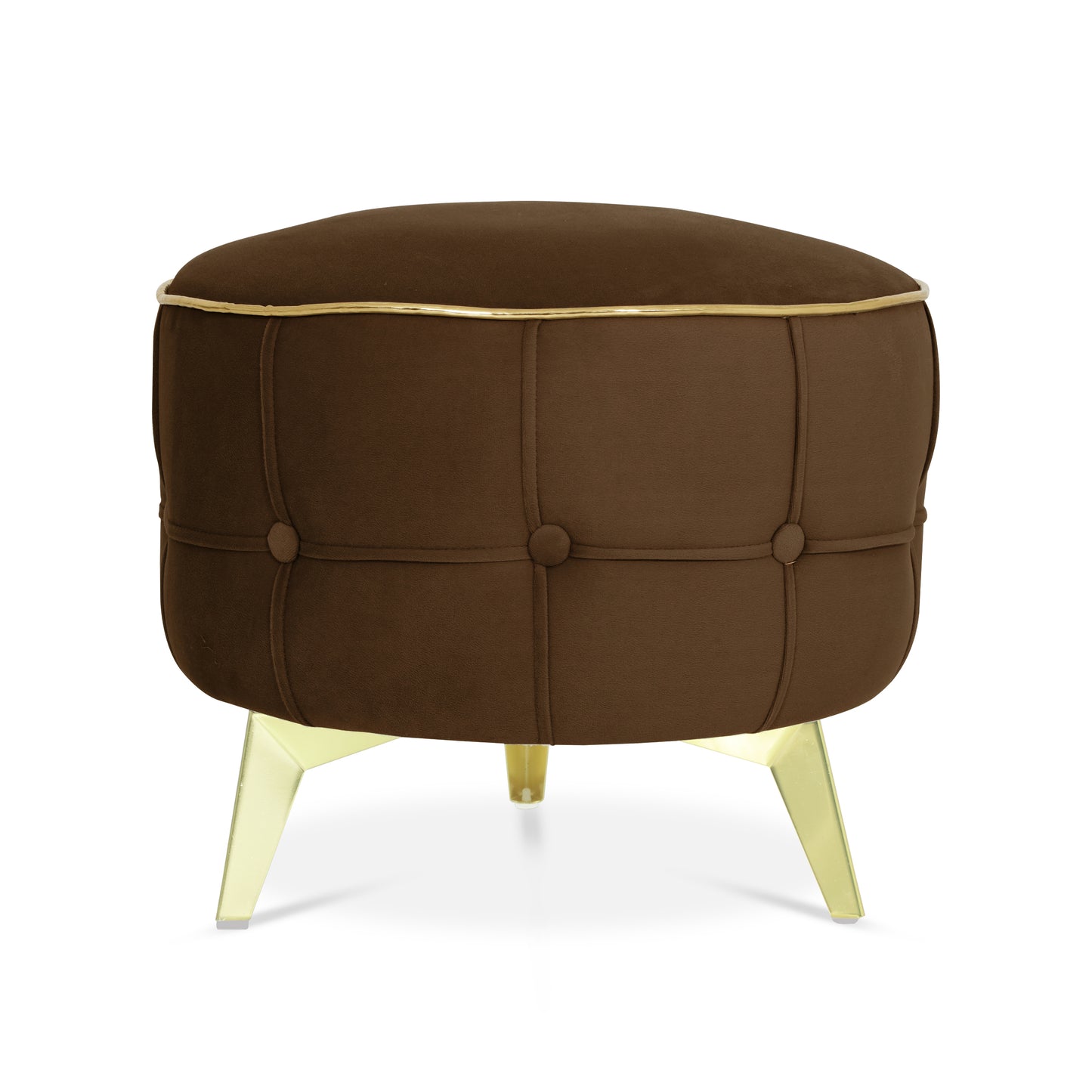 Adorn India Macolm Round 1 Seater Ottoman Pouffe Tufted Pattern with Velvet Suede Fabric (Brown)