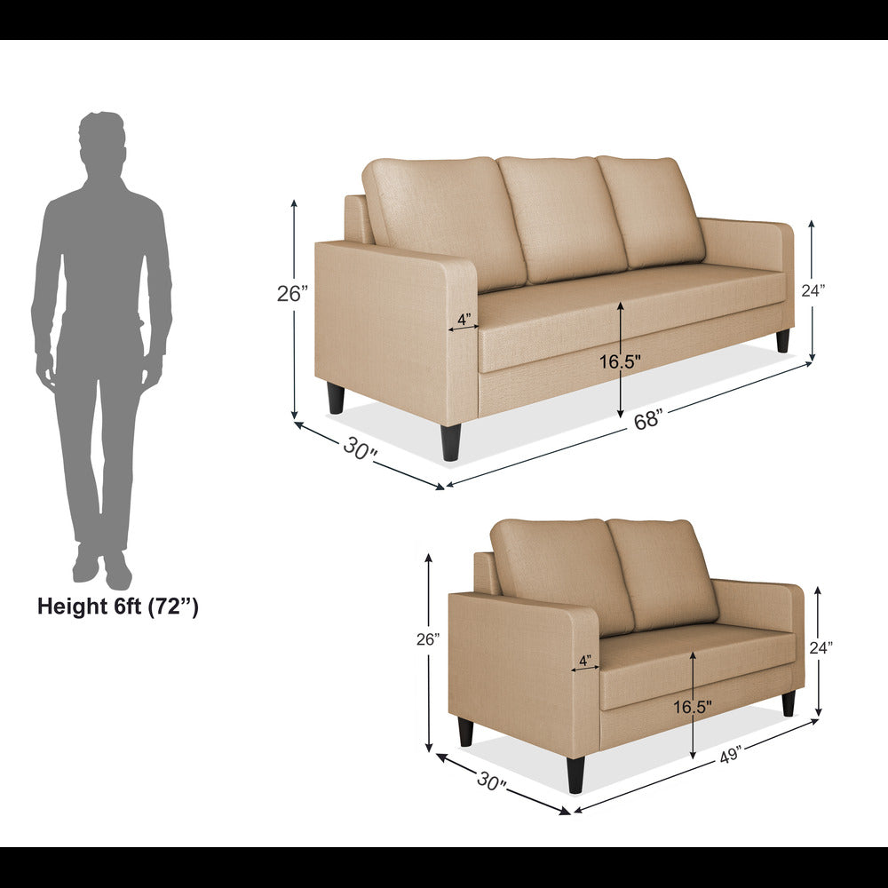 Adorn India Chandler Decent 3+2 5 Seater Sofa Set (Beige) (3 Year Warranty)