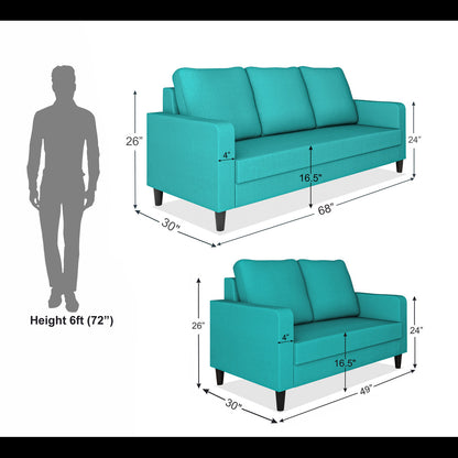 Adorn India Chandler Decent 3+2 5 Seater Sofa Set (Aqua Blue) (3 Year Warranty)