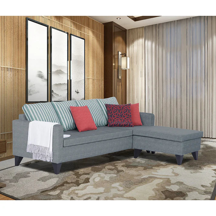 Adorn India Abington Stripes L Shape 5 Seater Sofa Set LHS (Blue) (3 Year Warranty)