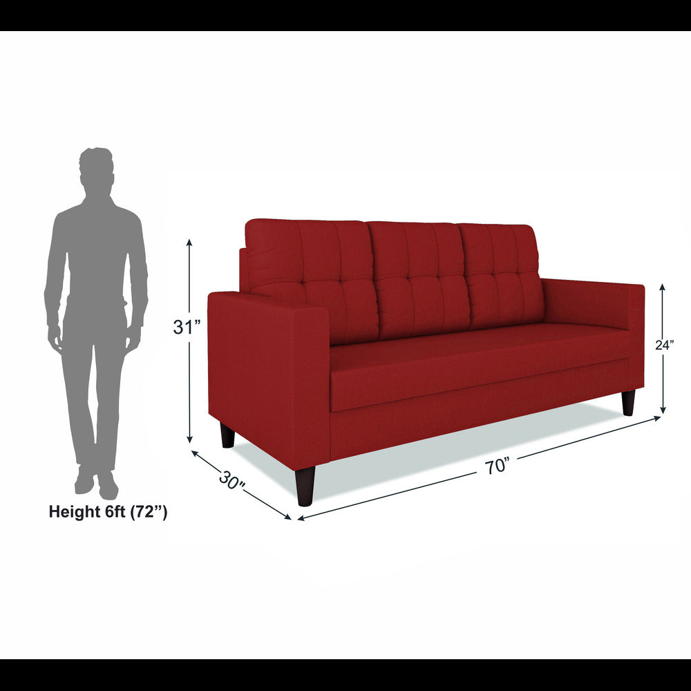 Adorn India Darcy 3 Seater Sofa (Red) (3 Year Warranty)