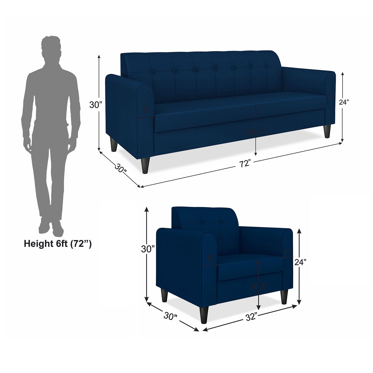 Adorn India Wood Rio Elegant 3+1+1 5 Seater Sofa Set (3 Year Warranty)