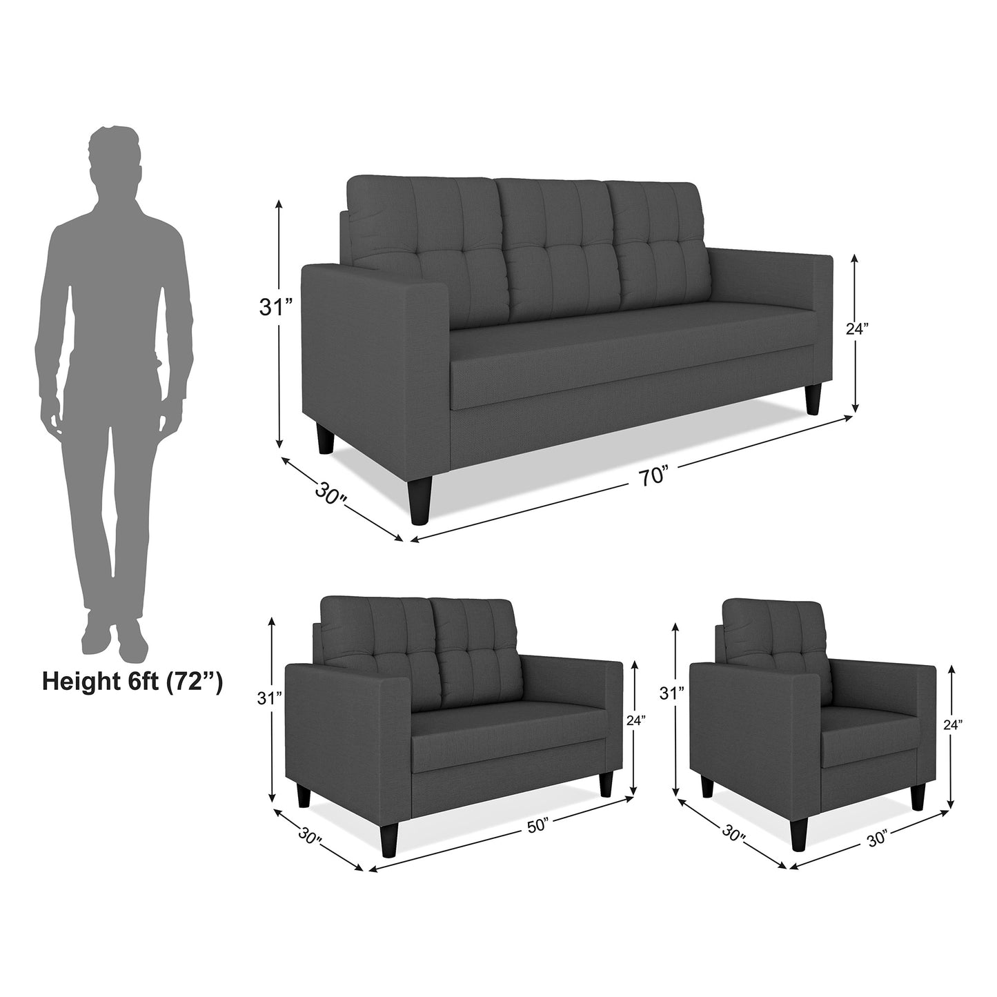 Adorn India Darcy 3+2+1 6 Seater Sofa Set  (3 Year Warranty)
