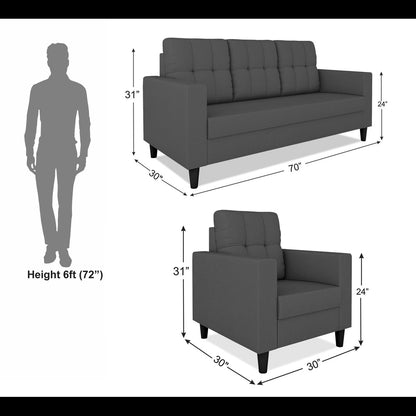 Adorn India Darcy 3+1+1 5 Seater Sofa Set (Grey) (3 Year Warranty)