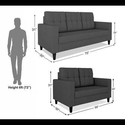 Adorn India Darcy 3+2 5 Seater Sofa Set (Grey) (3 Year Warranty)