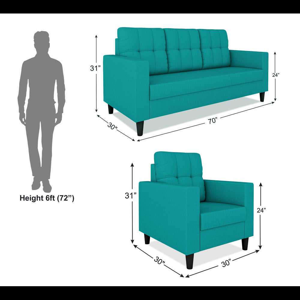 Adorn India Darcy 3+1+1 5 Seater Sofa Set (Aqua Blue) (3 Year Warranty)