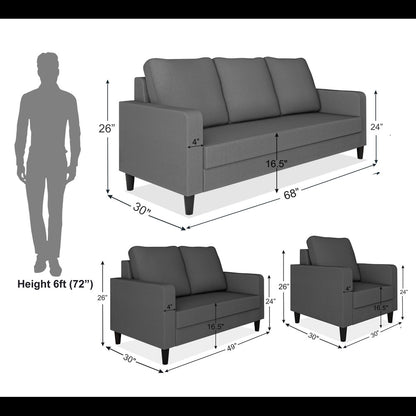 Adorn India Chandler Decent 3+2+1 6 Seater Sofa Set (Grey) (3 Year Warranty)