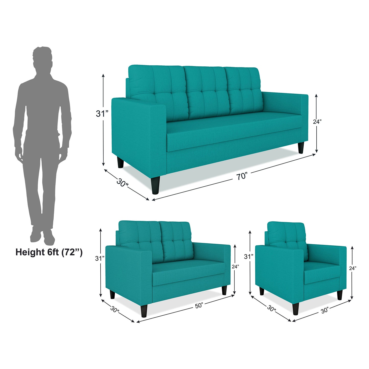 Adorn India Darcy 3+2+1 6 Seater Sofa Set  (3 Year Warranty)