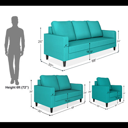 Adorn India Chandler Decent 3+2+1 6 Seater Sofa Set (Aqua Blue) (3 Year Warranty)