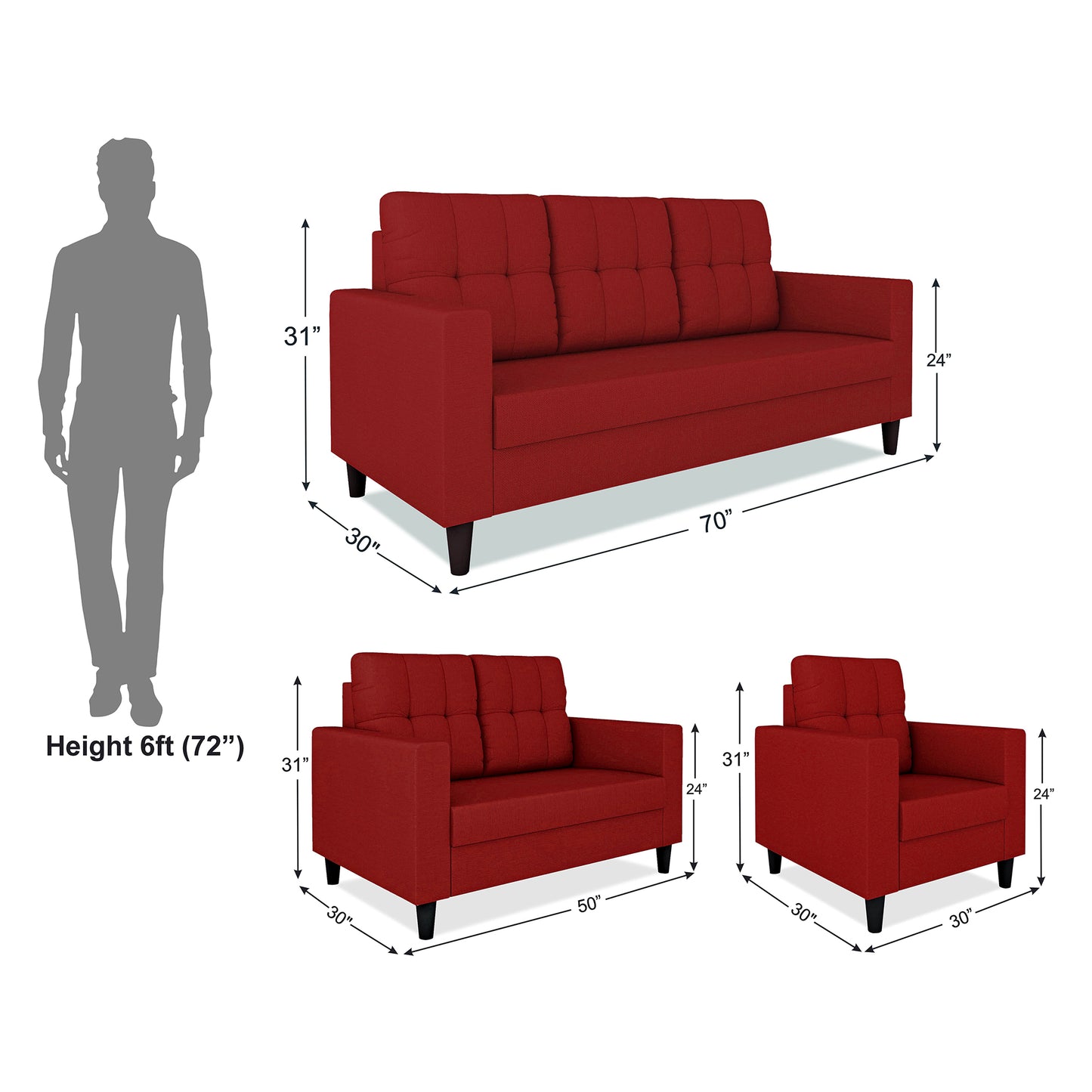 Adorn India Darcy 3+2+1 6 Seater Sofa Set  (3 Year Warranty)