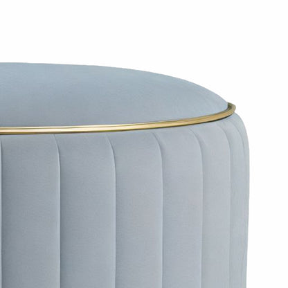 Adorn India Olivia Round 1 Seater Ottoman Pouffe Striped Pattern with Velvet Suede Fabric (Grey)