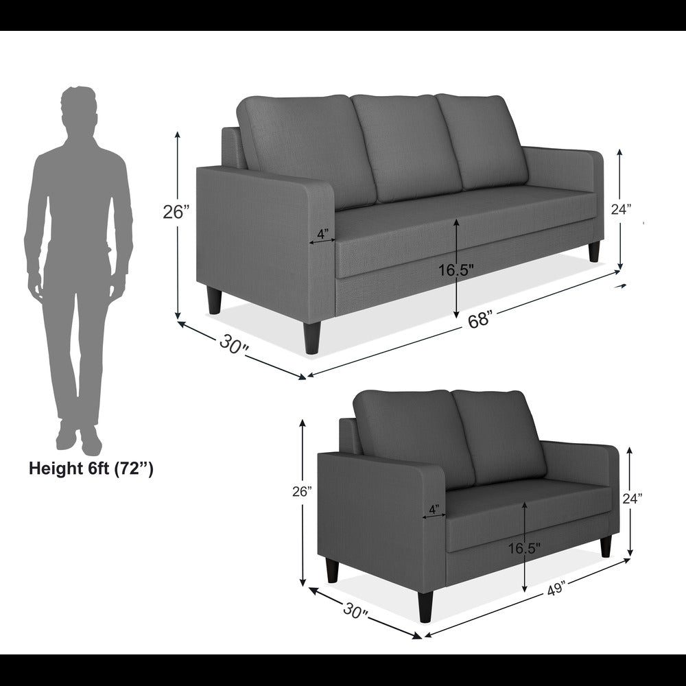 Adorn India Chandler Decent 3+2 5 Seater Sofa Set (Grey) (3 Year Warranty)