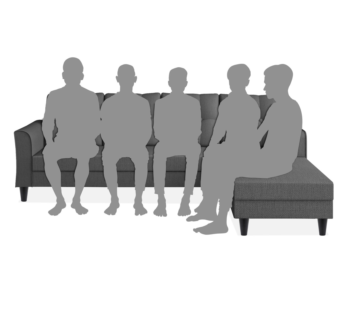 Adorn India Maddox Tufted L Shape 6 Seater Sofa Set RHS (Grey) (3 Year Warranty)