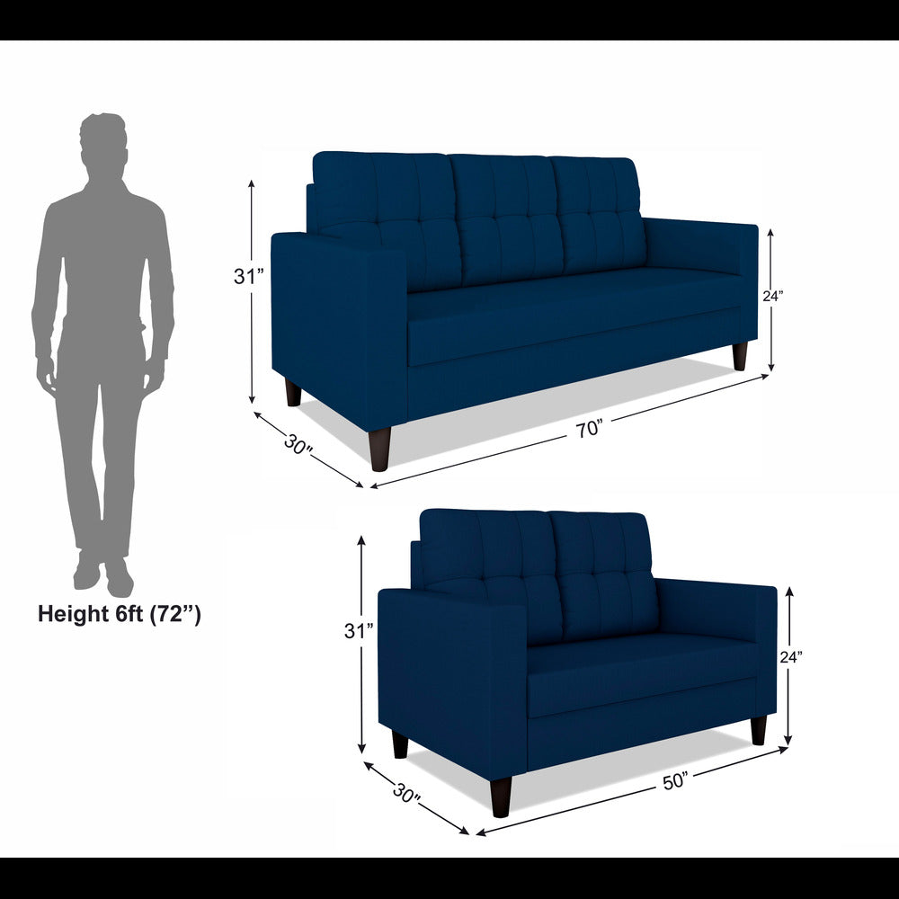 Adorn India Darcy 3+2 5 Seater Sofa Set (Blue) (3 Year Warranty)
