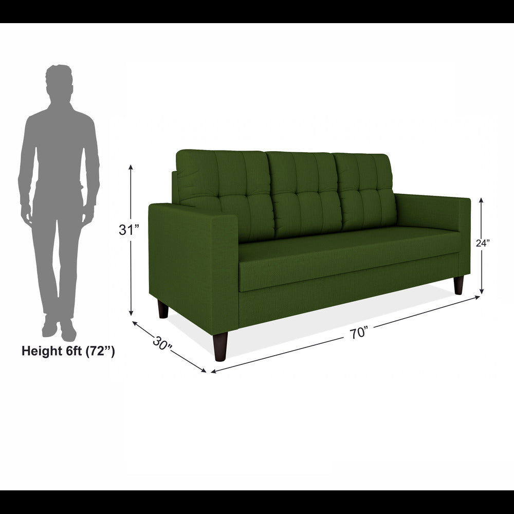 Adorn India Darcy 3 Seater Sofa (Green) (3 Year Warranty)