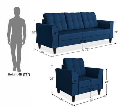Adorn India Maddox Tufted 3-1-1 5 Seater Wood Sofa Set (Blue) (3 Year Warranty)