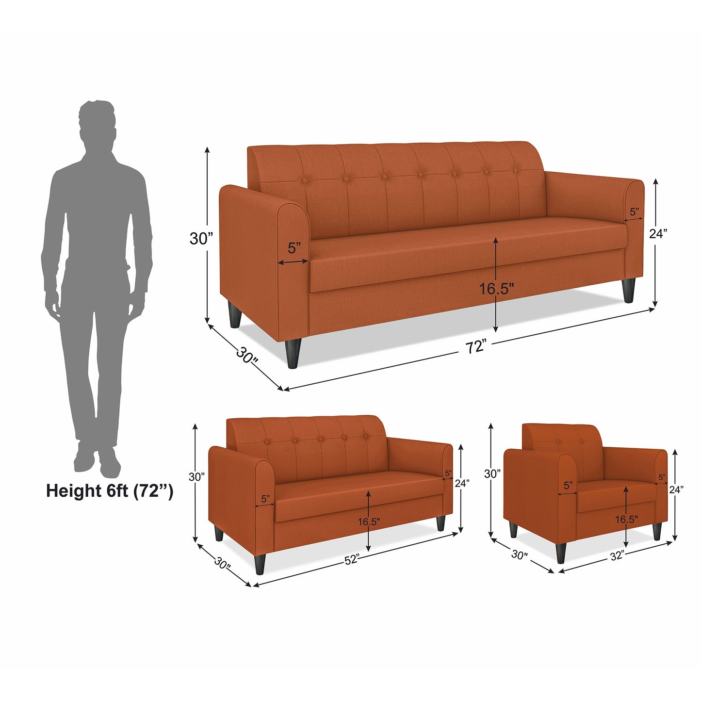 Adorn India Rio Elegant 3+2+1 6 Seater Sofa Set (3 Year Warranty)