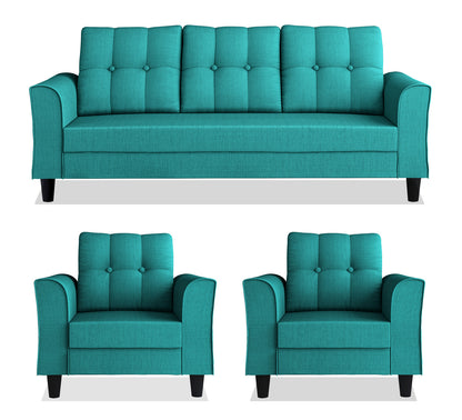 Adorn India Maddox Tufted 3-1-1 5 Seater Wood Sofa Set (Aqua Blue) (3 Year Warranty)