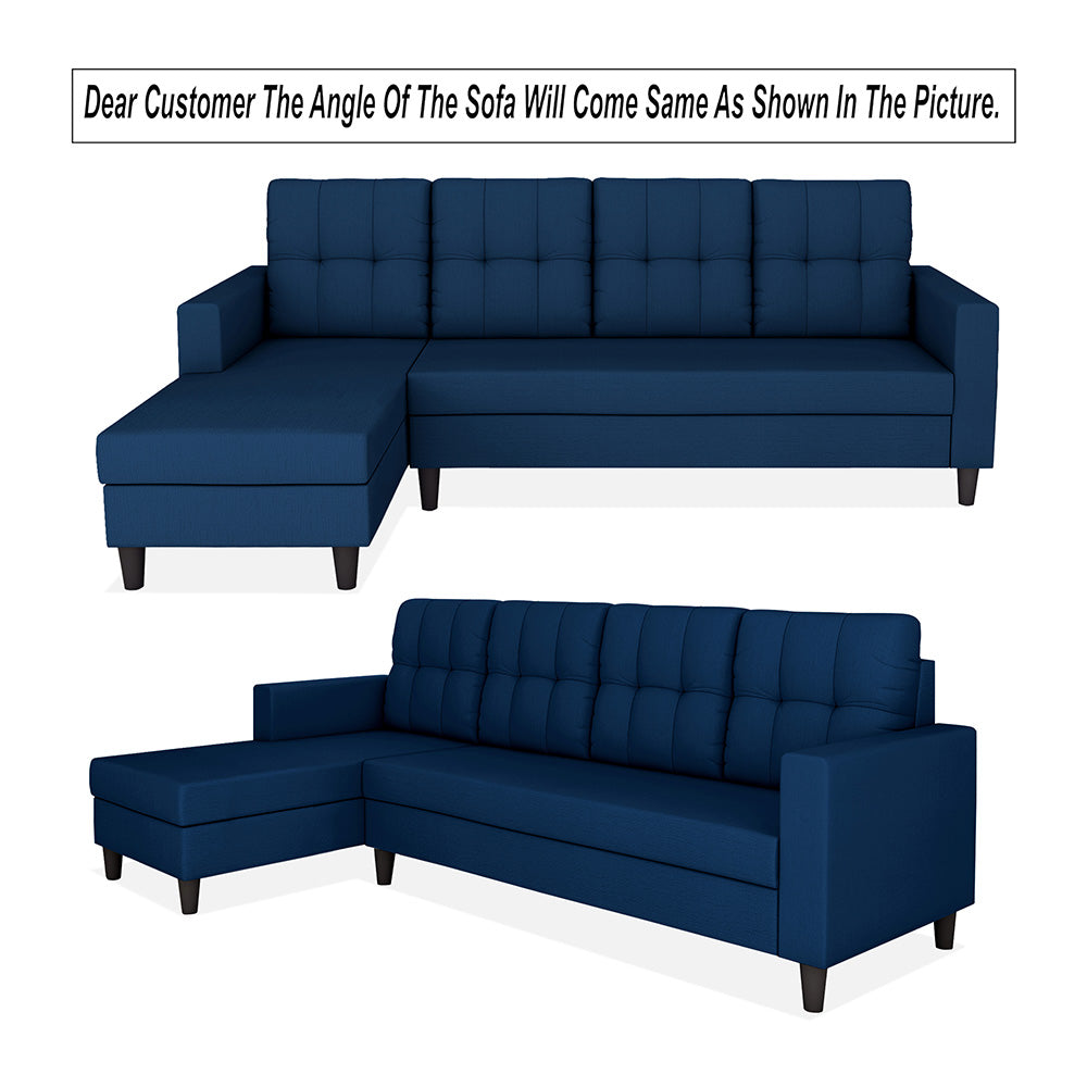 Adorn India Darcy L Shape 8 Seater Sofa Set with Center Table and 2 Ottoman Puffy (LHS) (Blue) (3 Year Warranty)