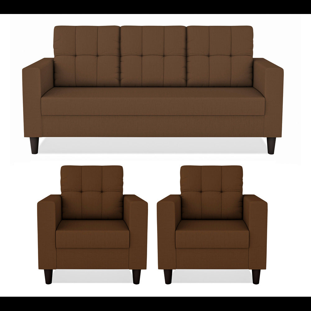 Adorn India Darcy 3+1+1 5 Seater Sofa Set (Brown) (3 Year Warranty)