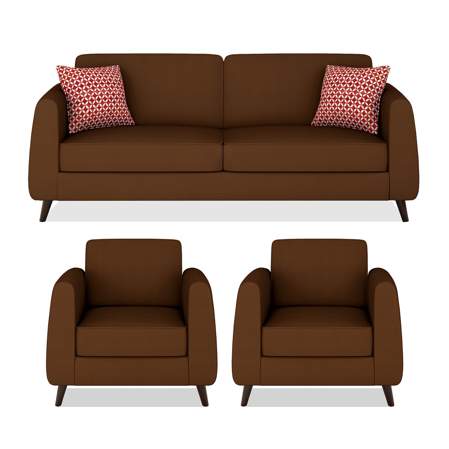 Adorn India Harlem 5 Seater 3-1-1 Sofa Set (Brown) (3 Year Warranty)