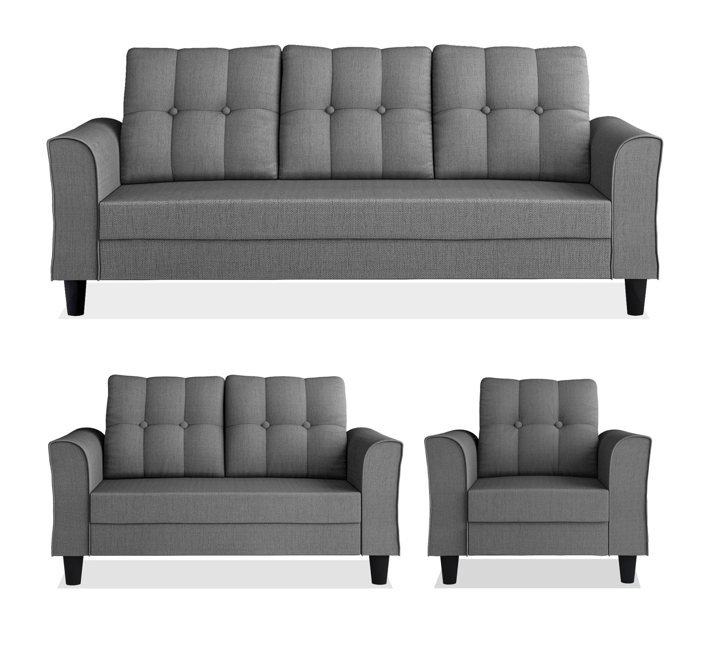 Adorn India Maddox Tufted 3+2+1 6 Seater Sofa Set (Grey) (3 Year Warranty)