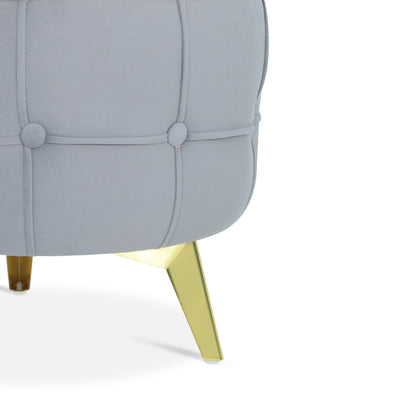 Adorn India Macolm Round 1 Seater Ottoman Pouffe Tufted Pattern with Velvet Suede Fabric (Grey)