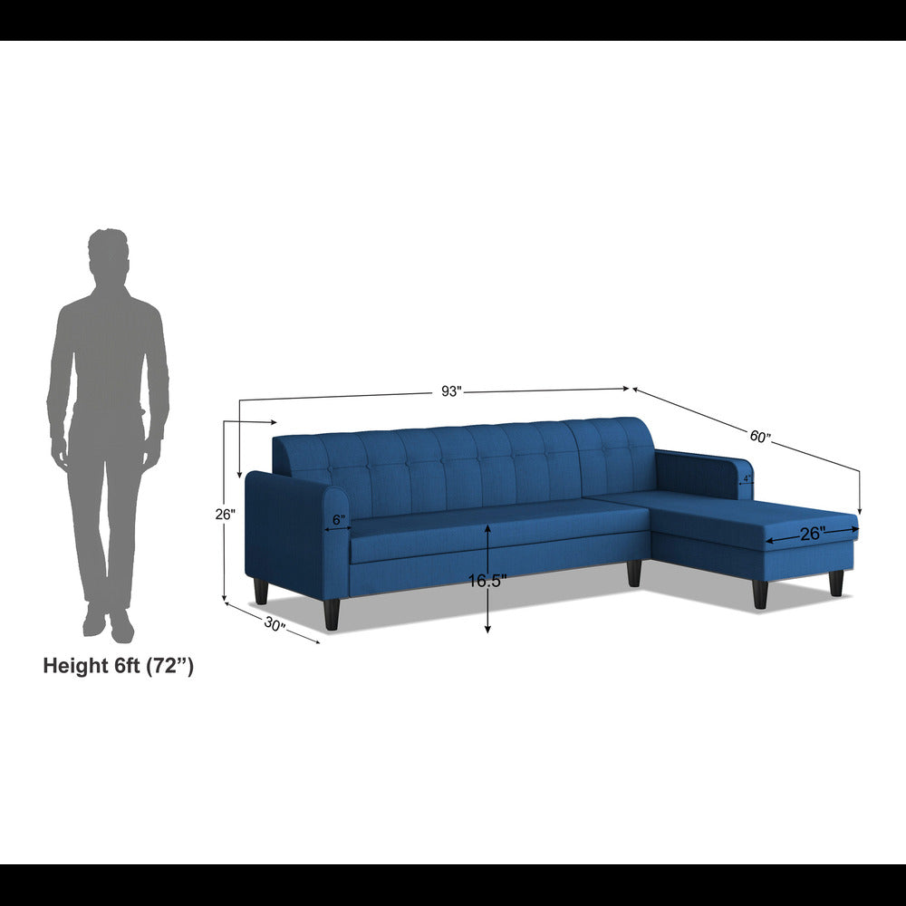 Adorn India Rio Elegant L Shape 6 Seater Sofa Set (RHS) (Blue) (3 Year Warranty)