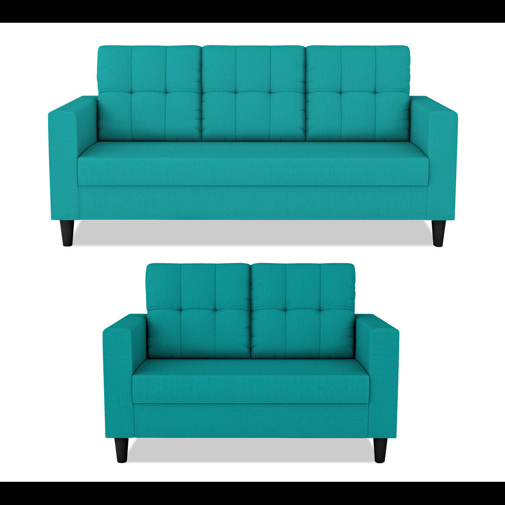 Adorn India Darcy 3+2 5 Seater Sofa Set (Aqua Blue) (3 Year Warranty)