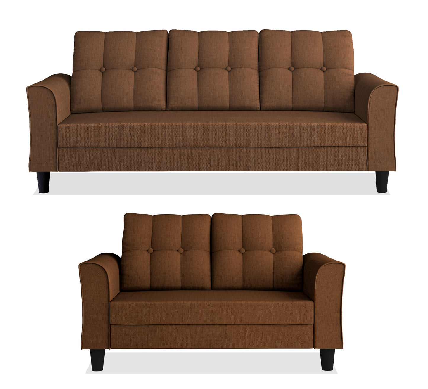Adorn India Maddox Tufted 3+2 5 Seater Sofa Set (Brown) (3 Year Warranty)