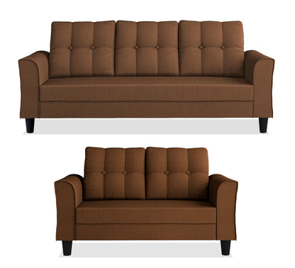 Adorn India Maddox Tufted 3+2 5 Seater Sofa Set (Brown) (3 Year Warranty)