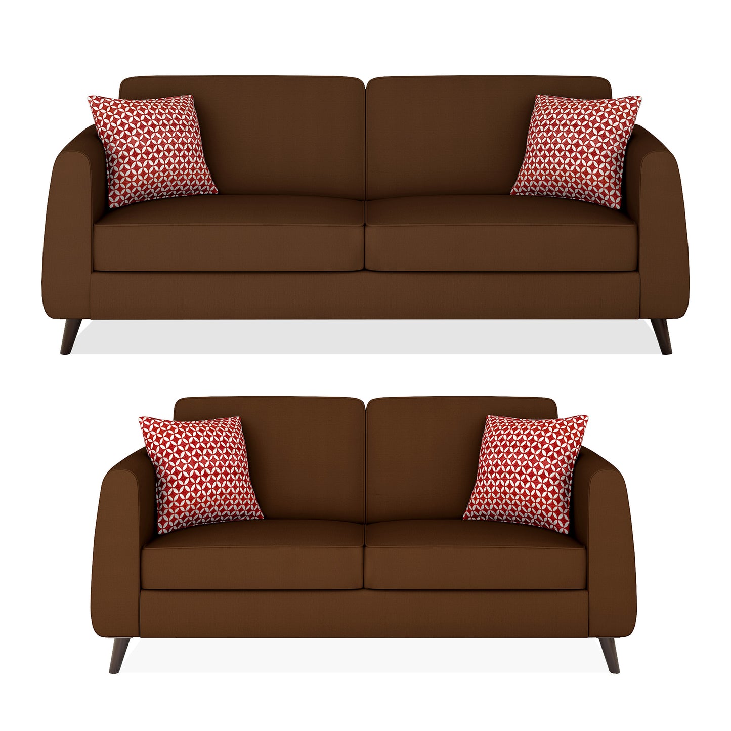 Adorn India Harlem 5 Seater 3+2 Fabric Sofa Set (Brown) (3 Year Warranty)