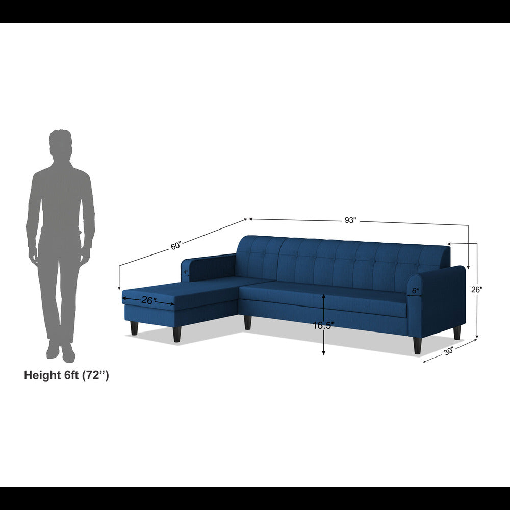 Adorn India Rio Elegant L Shape 6 Seater Sofa Set (LHS) (Blue) (3 Year Warranty)