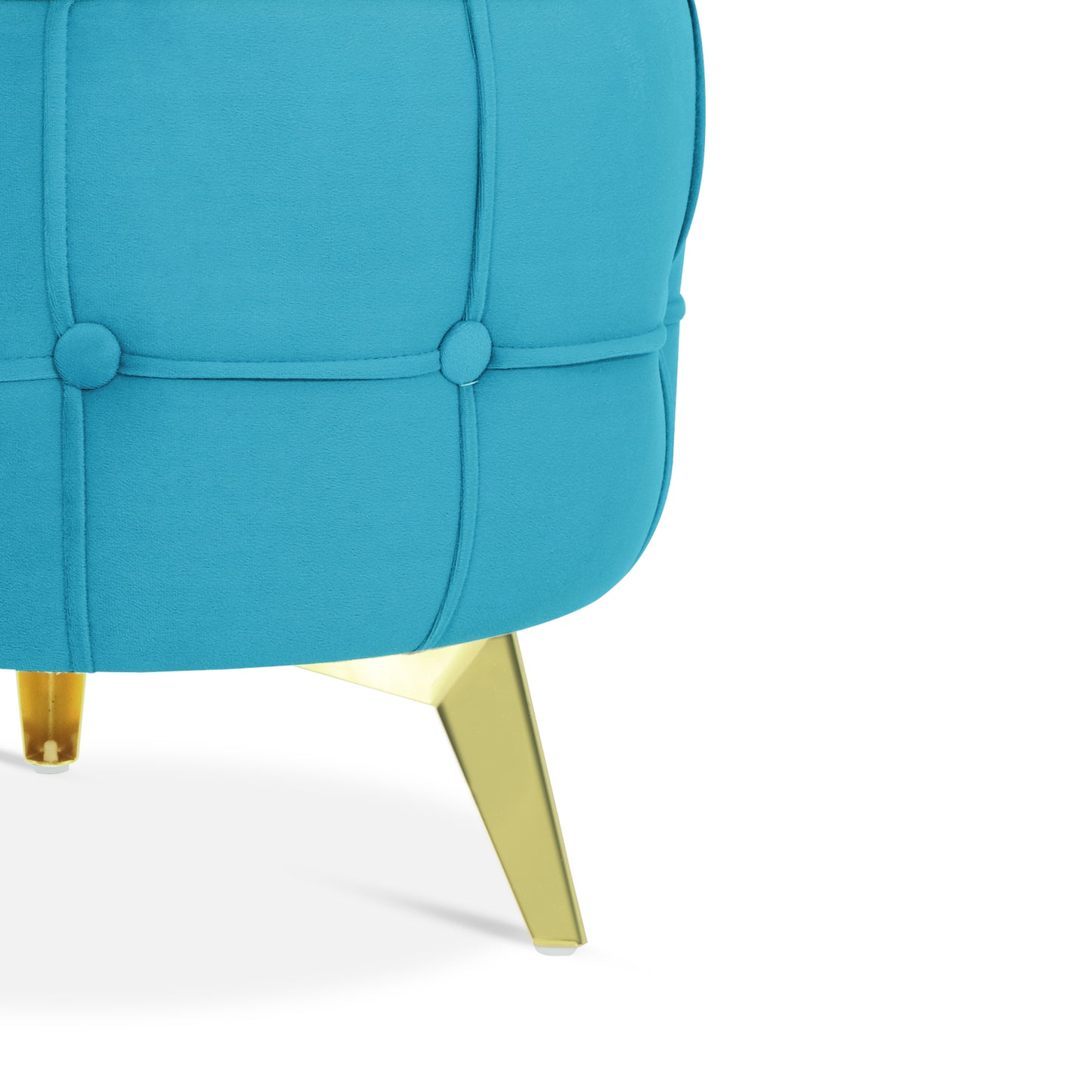 Adorn India Macolm Round 1 Seater Ottoman Pouffe Tufted Pattern with Velvet Suede Fabric (Aqua Blue)