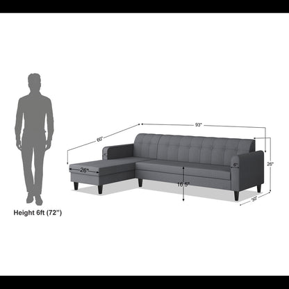 Adorn India Rio Elegant L Shape 6 Seater Sofa Set (Lhs) (Grey) (3 Year Warranty)
