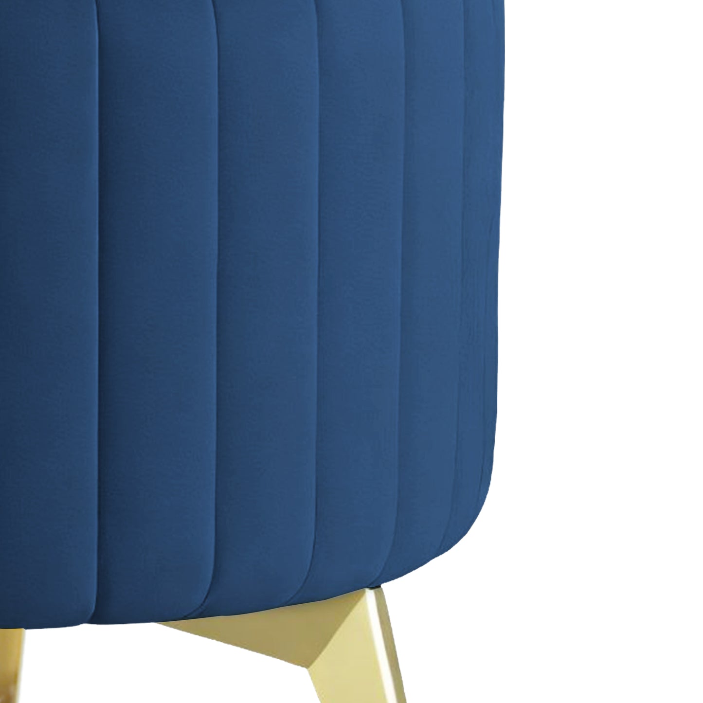 Adorn India Olivia Round 1 Seater Ottoman Pouffe Striped Pattern with Velvet Suede Fabric (Blue)