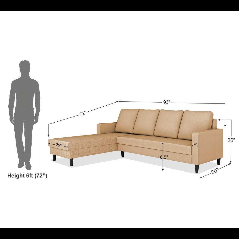 Adorn India Chandler Plain L Shape 6 Seater Sofa Set Lhs (Beige) (3 Year Warranty)